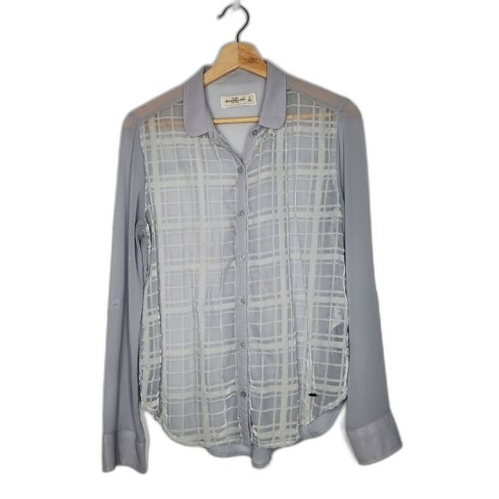 A&F Sheer Grey Button Down Long Sleeve Blouse Size Small